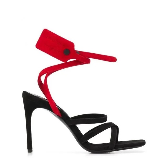 Off-White ZipTie Ankle Strap Heels Black/Red - Picture 2 of 4